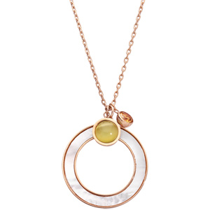 Collier en acier chaîne avec pendentif cercle effet nacre blanche imitation et pierres effet oeil de chat 42+3cm - Vue 2