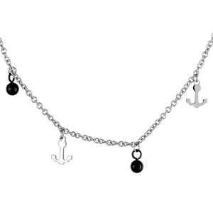 Collier acier pampilles ancres et boules noires 48cm - Vue 2