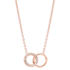 Collier en acier et PVD rose chane avec double cercle et oxydes blancs sertis 42+3cm - Vue 2