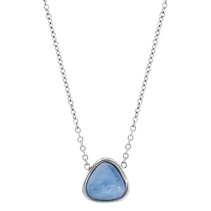 Collier en acier chane avec pendentif pierre Jade bleue 42+3cm - Vue 2