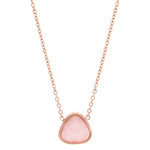 Collier en acier et PVD rose chane avec pendentif pierre Quartz rose 42+3cm - Vue 2