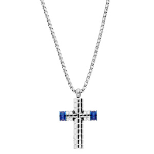 Collier en acier chane avec pendentif croix PVD bleu 50+5cm - Vue 2