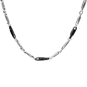 Collier en acier et PVD noir maille longs rectangles arrondis 56+1cm - Vue 2