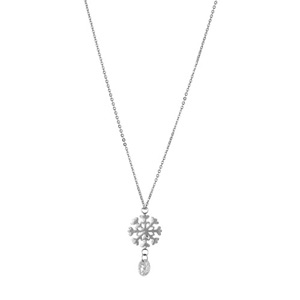 Collier acier pendentif flocon de neige pierre blanche pendante 45cm - Vue 2