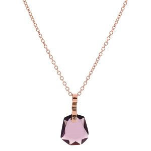 Collier en acier et PVD rose chane avec pendentif en verre teint violet 40+5cm - Vue 2