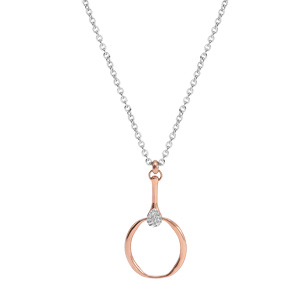Collier en acier et PVD rose chane avec pendentif anneau et pince en oxyde 41,5+3cm - Vue 2
