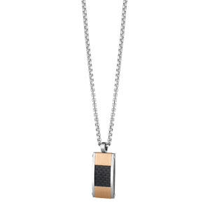 Collier en acier chane avec pendentif rectangulaire carbone et PVD rose 55cm - Vue 2