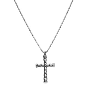 Collier en acier chane avec pendentif croix motif rond longueur 60cm - Vue 2