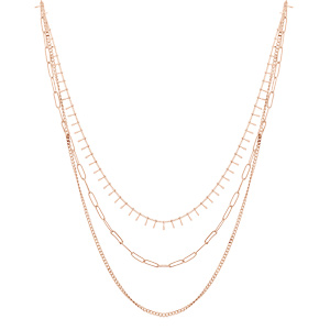 Collier en acier et PVD rose 3 rangs avec petites pampilles lisses 38-45-50+5cm - Vue 2