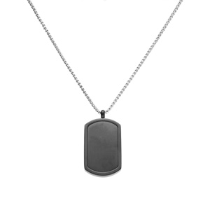 Collier en acier pendentif rectangulaire PVD noir 30 x 17mm pans arrondis - 50+5cm - Vue 2