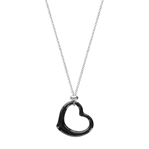 Collier en acier chane avec pendentif coeur cramique noire vid - longueur 45cm - Vue 2