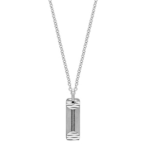 Collier en acier chane avec pendentif rectangle agrment d\'1 cble au milieu et d\'1 rondelle orne de vagues  chaque extrmit - longueur 50cm + 5cm de rallonge - Vue 2