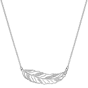 Collier en acier chaîne avec pendentif grande plume avec parties granitées - longueur 40cm + 5cm de rallonge - Vue 2