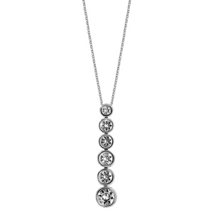 Collier en acier chaîne avec pendentif 6 oxydes blancs de taille dégradée sertis clos - longueur 40cm + 5cm de rallonge - Vue 2