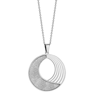 Collier en acier chane avec pendentif disque avec 1 moiti granite et l\'autre avec rainures ajoures - longueur 46cm - Vue 2