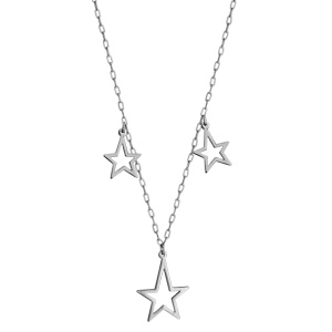 Collier en acier chaîne avec 3 pampilles étoiles évidées - longueur 40cm + 5cm de rallonge - Vue 2