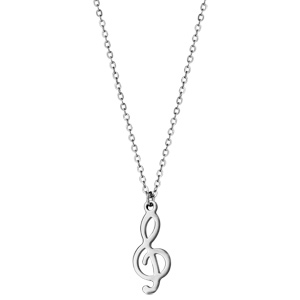 Collier en acier chane avec pendentif clef de sol - longueur 40cm + 3cm de rallonge - Vue 2