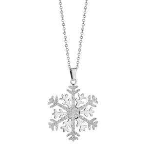 Collier en acier chane avec pendentif flocon de neige granit et brillant - longueur 42cm + 4cm de rallonge - Vue 2