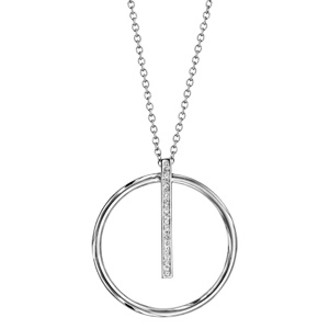 Collier en acier pendentif cercle barrette rsine blanche et strass 40+5cm - Vue 2