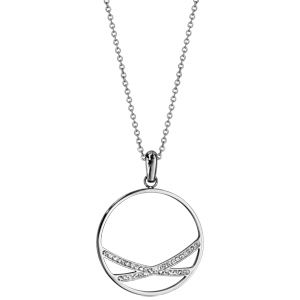 Collier en acier chane avec pendentif anneau avec  l\'intrieur 2 branches en rsine et strass blancs - longueur 40cm + 5cm de rallonge - Vue 2