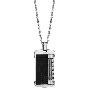 Collier en acier pendentif PVD noir avec cble gris 50+5cm - Vue 2