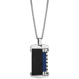 Collier en acier pendentif PVD noir avec cble bleu 50+5cm - Vue 2