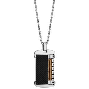 Collier en acier pendentif PVD noir avec cble jaune 50+5cm - Vue 2