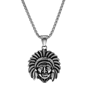 Collier en acier pendentif tte d\'Indien 55cm - Vue 2