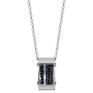 Collier en acier chaîne avec pendentif rectangulaire avec carbone quadrillé avec reflets bleus - longueur 50cm + 5cm de rallonge - Vue 2