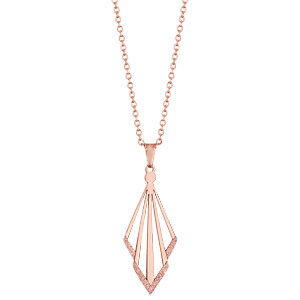 Collier en acier et PVD rose chane avec pendentif triangles disposs en losange avec granit gris en bas - longueur 42cm + 4cm de rallonge - Vue 2