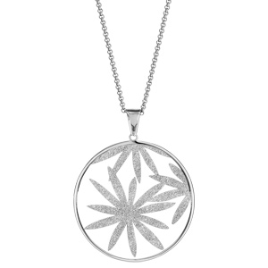 Collier en acier chaîne avec pendentif anneau avec feuillage granité à l\'intérieur - longueur 42cm + 4cm de rallonge - Vue 2