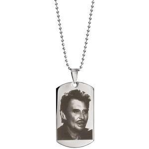 Collier chaine boule + pendentif plaque GI avec portrait Johnny - Vue 2