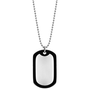 Collier en acier chane boules avec plaque G.I. pans arrondis de 32mm X 52mm avec contour en caoutchouc noir - longueur 50cm + 10cm de rallonge - Vue 2