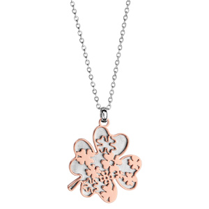 Collier en acier boules pendentif trèfle PVD rose 50+10cm - Vue 2