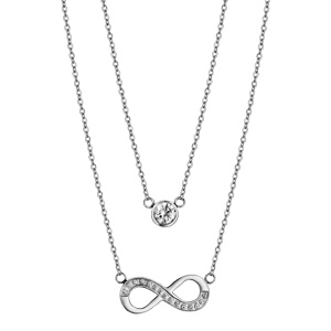 Collier en acier double chane 1 oxyde blanc serti clos 1 motif infini oxydes blancs sertis 42+3cm - Vue 2