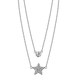 Collier en acier double chaîne 1 oxyde blanc serti clos 1 étoile oxydes blancs sertis 42+3cm - Vue 2