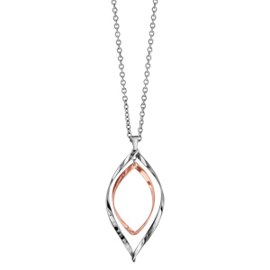 Collier en acier et PVD rose pendentif double gouttes vides 2 tons 40cm + 5cm - Vue 2