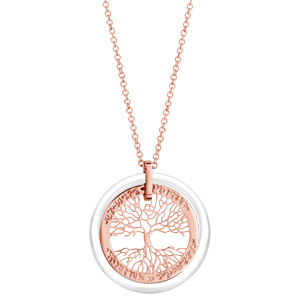 Collier en acier et PVD rose pendentif arbre de vie contour céramique blanche 42+3cm - Vue 2