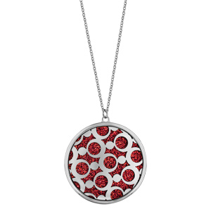 Collier en acier chaîne avec pendentif rond motifs ronds glitter rouge 45+10cm - Vue 2