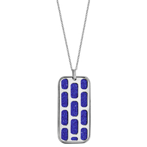 Collier en acier chaîne avec pendentif rectangulaire motifs géométriques glitter bleu royal 45+10cm - Vue 2