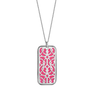 Collier en acier pendentif motifs volutes polyurthane fuschia 45cm + 10cm - Vue 2