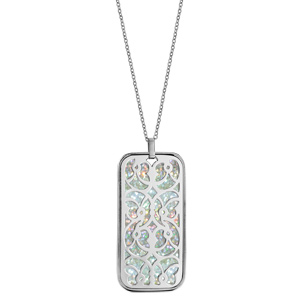 Collier en acier chaîne avec pendentif motifs volutes glitter blanc 45+10cm - Vue 2