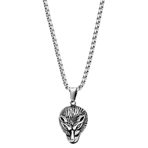 Collier en acier avec Pendentif tte de loup patin 55cm - Vue 2