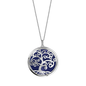 Collier en acier pendentif motifs arbre de vie polyuréthane bleu marine 45cm + 10cm - Vue 2