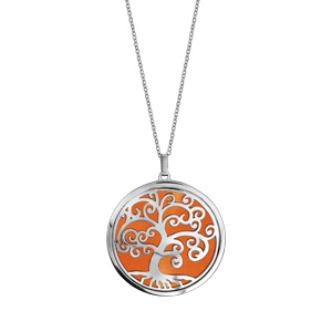 Collier en acier chaîne avec pendentif motif arbre de vie orange 45cm + 10cm - Vue 2