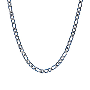 Collier en acier maille 1+3 largeur 4mm PVD bross aspect patin chanfrein bleu longueur 50cm - Vue 2
