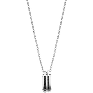 Collier en acier avec chane et pendentif rectangulaire et cble PVD noir 50+5cm - Vue 2