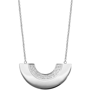 Collier en acier avec pendentif en forme d\'ventail avec cristal blanc 40+5cm - Vue 2