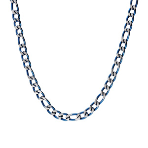 Collier en acier maille 1+3 en 5mm effet bross, aspect patin et chanfrin bleu 50cm - Vue 2