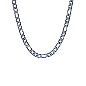 Collier en acier maille 1+3 larguer 6mm et PVD bross aspect patin chanfrein bleu 55cm - Vue 2
